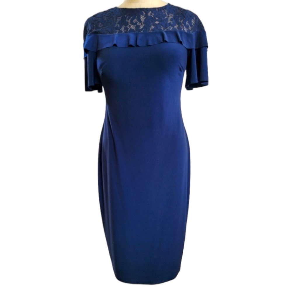 LAUREN Ralph Lauren Navy Lace Top Midi Dress